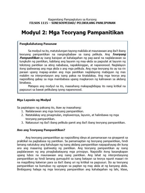 teoryang pampanitikan|Modyul 2 .
